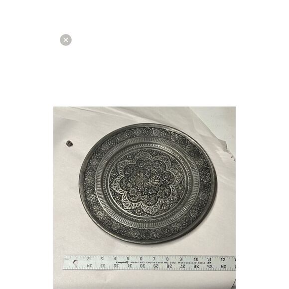 Vintage Antique Persian Hand Hammered Etched Bird Floral Home Decor Wall Plate - Picture 11 of 11